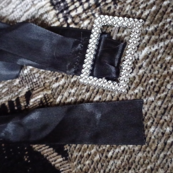 $4 Add-on Black Silky Ribbon Belt With Sparkly Silver Buckle - Picture 3 of 4